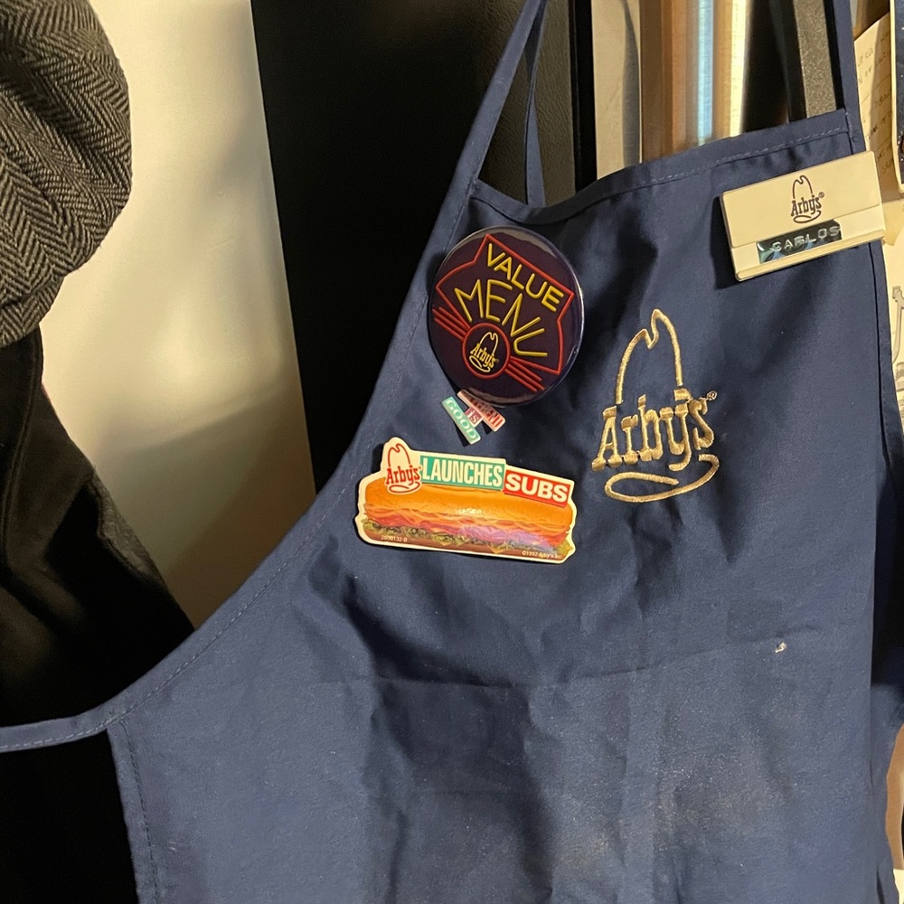 Original early 90’s Arby’s apron with name tag and buttons.